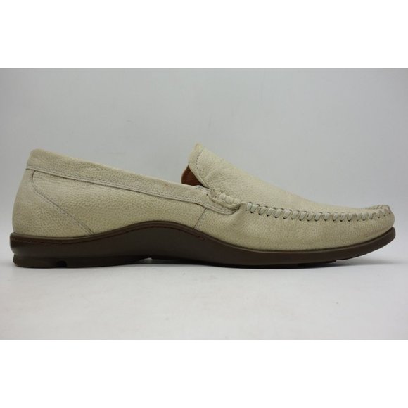Ecco Beige Leather Dress Casual Moc Toe Slip On Loafer Shoes Mens 45 / 12 - 12.5